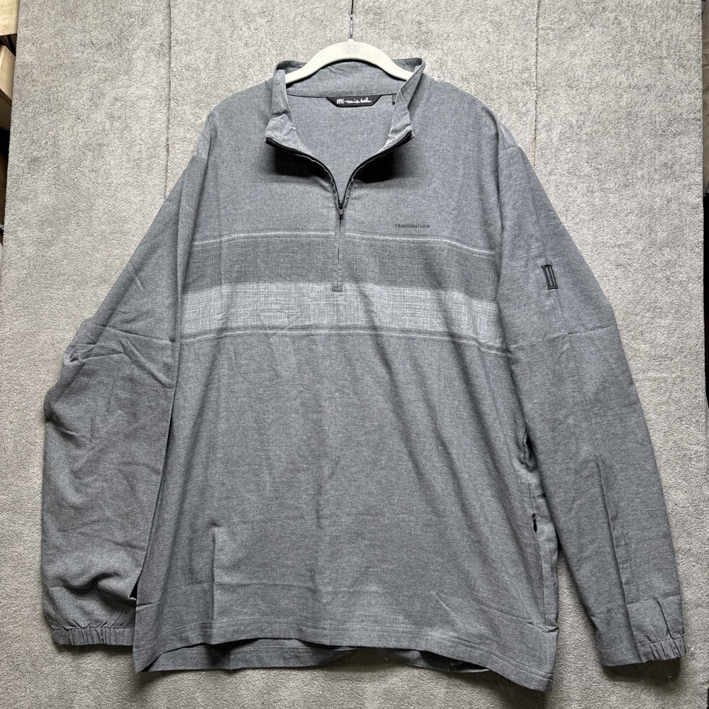 Travis Mathew 1/2 Zip‎ Mens XXL  Gray Pullover Performance Pockets Golf